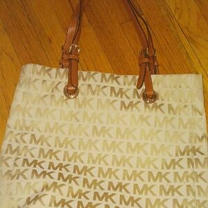 Michael Kors Tan and Brown MK Pattern Tote
